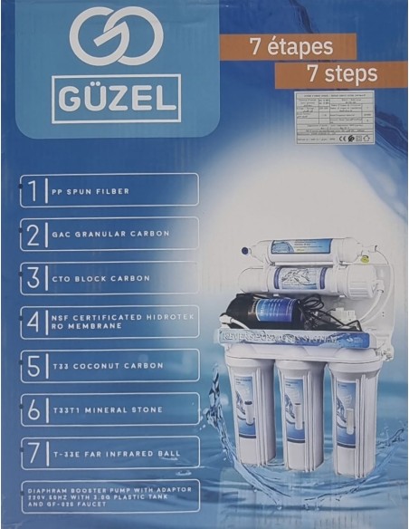 فيتر الماء GÜZEL بـ7 مراحل تنقية. كيعطيك ماء نقي، بلا ريحة ولا ميكروبات. توصيل لجميع المدن المغربية.