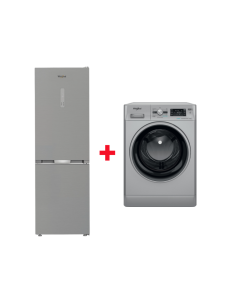 PACK ( REFRIGERATEUR WHIRLPOOL COMBINE 316L A++ INOX+MACHINE A LAVER WHIRLPOOL 8KG 1200TR 6EME SENCE SILVER)